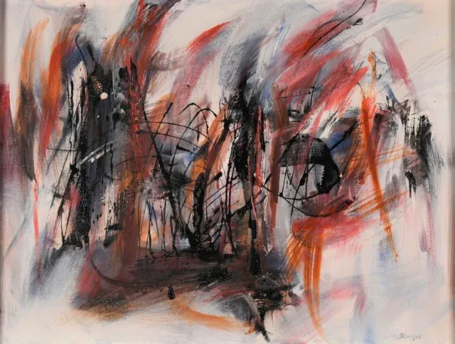 Un informel allemand . Peter BRÜNING (1929-1970). Composition, 1960. Acrylique sur toile. Signé et daté en bas à droite, cachet…